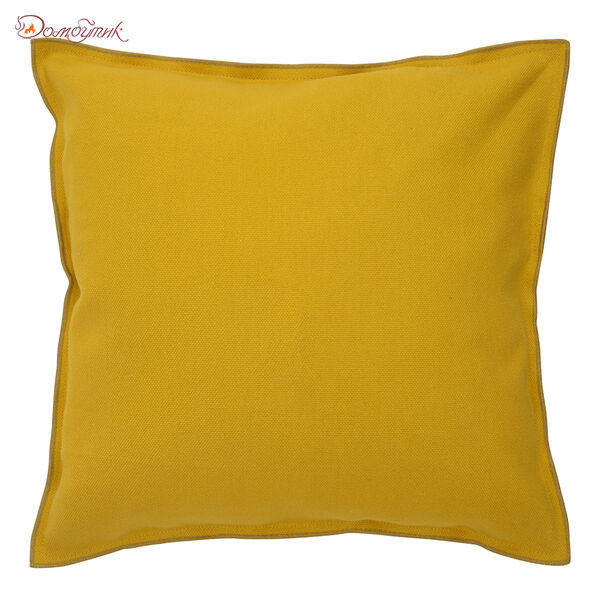 Чехол на подушку из фактурного хлопка горчичного цвета с контрастным кантом из коллекции Essential