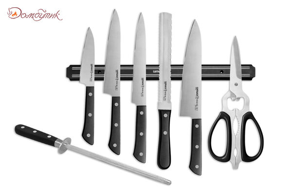 Набор ножей Super Set 8 в 1 "Samura HARAKIRI" 11,23,43,57,85,мусат,ножницы, м. Держатель