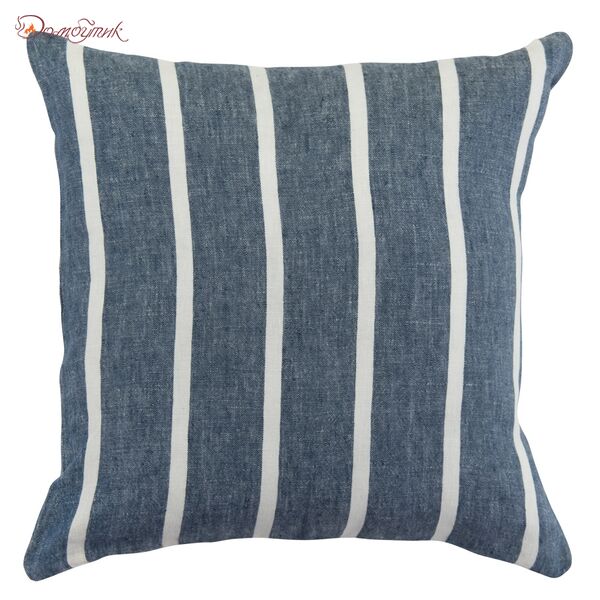 Чехол на подушку декоративный в полоску темно-синего цвета из коллекции Essential, 45х45 см - фото 1