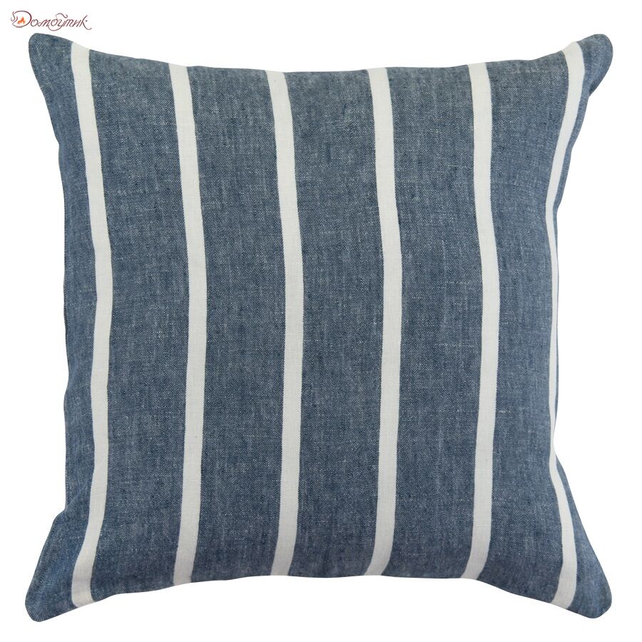 Чехол на подушку декоративный в полоску темно-синего цвета из коллекции Essential, 45х45 см - фото 1
