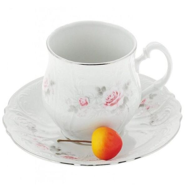 Чашка для чая 310 мл с блюдцем 160 мм "Bernadotte Бледные розы Платина" Thun