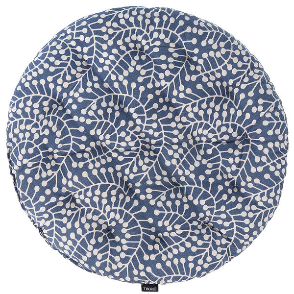 Подушка на стул круглая темно-синего цвета с принтом Спелая Смородина из коллекции Scandinavian touch, 40 см - фото 1