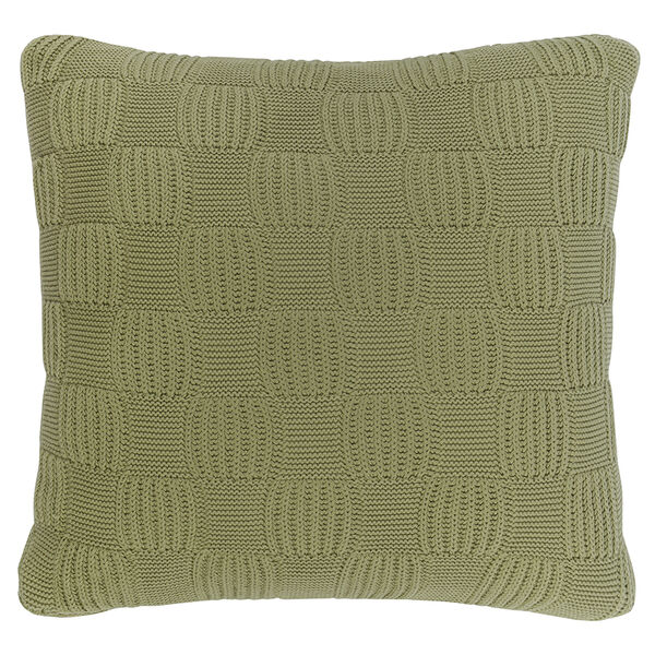 Подушка из хлопка рельефной вязки травянисто-зеленого цвета из коллекции Essential, 45х45 см - фото 1