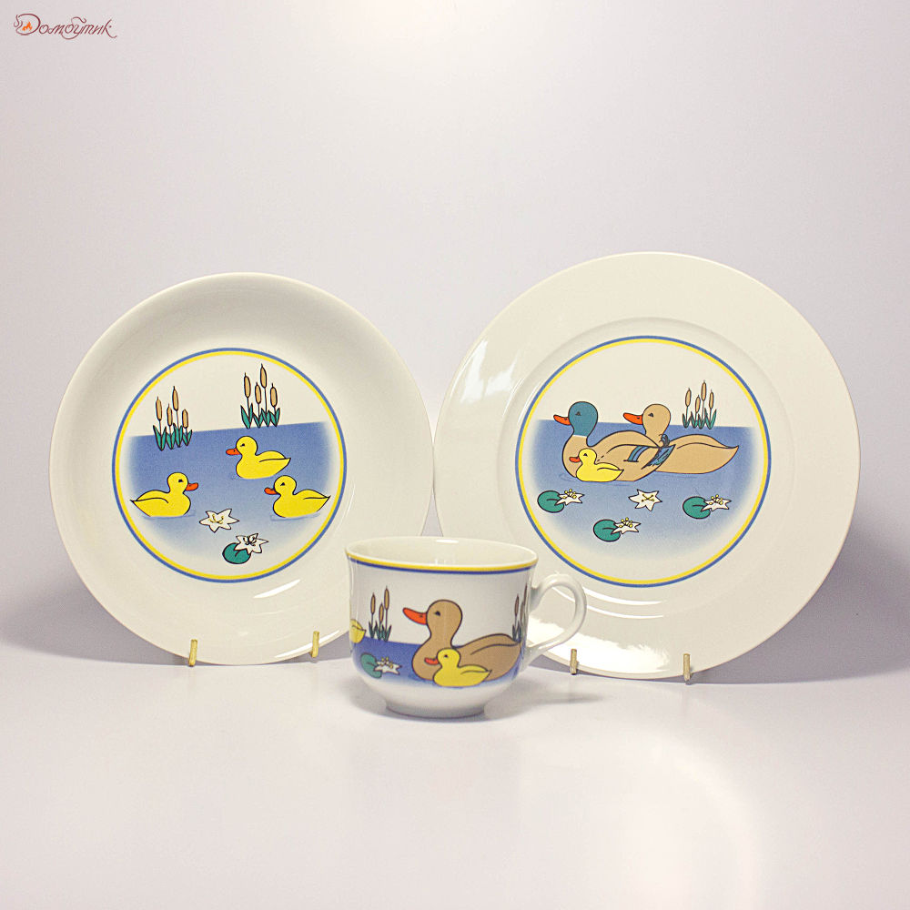 Детский набор посуды "Уточки на пруду" 3 предмета - фото 1