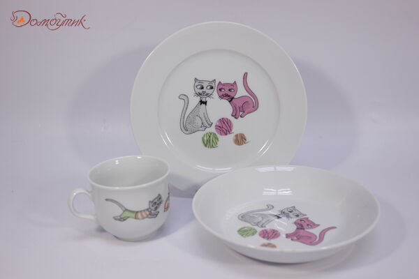 Детский набор посуды "Котята с клубочками" 3 предмета - фото 1
