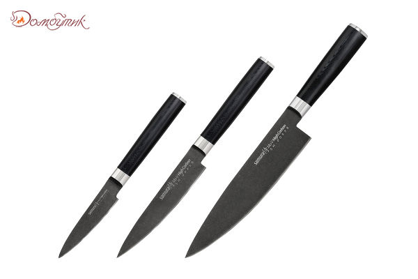 Набор из 3 ножей "Samura Mo-V Stonewash" в подарочной коробке(10, 21, 85), G-10