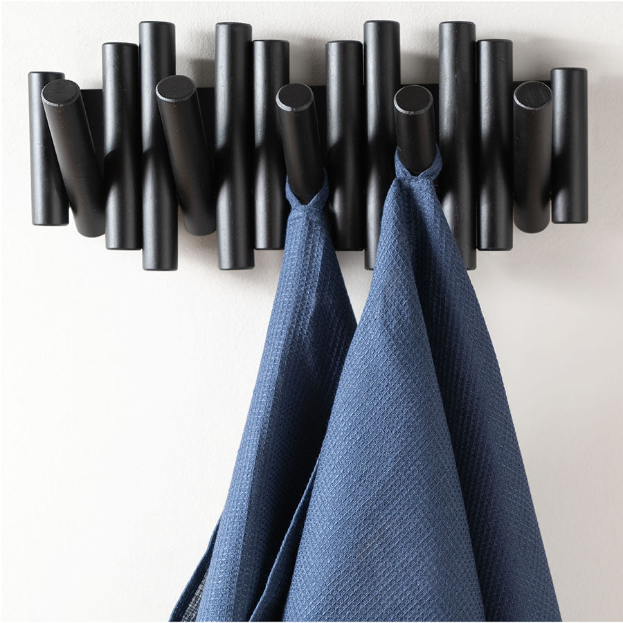 Набор из двух вафельных полотенец изо льна темно-синего цвета из коллекции Essential, 50х70 см - фото 5