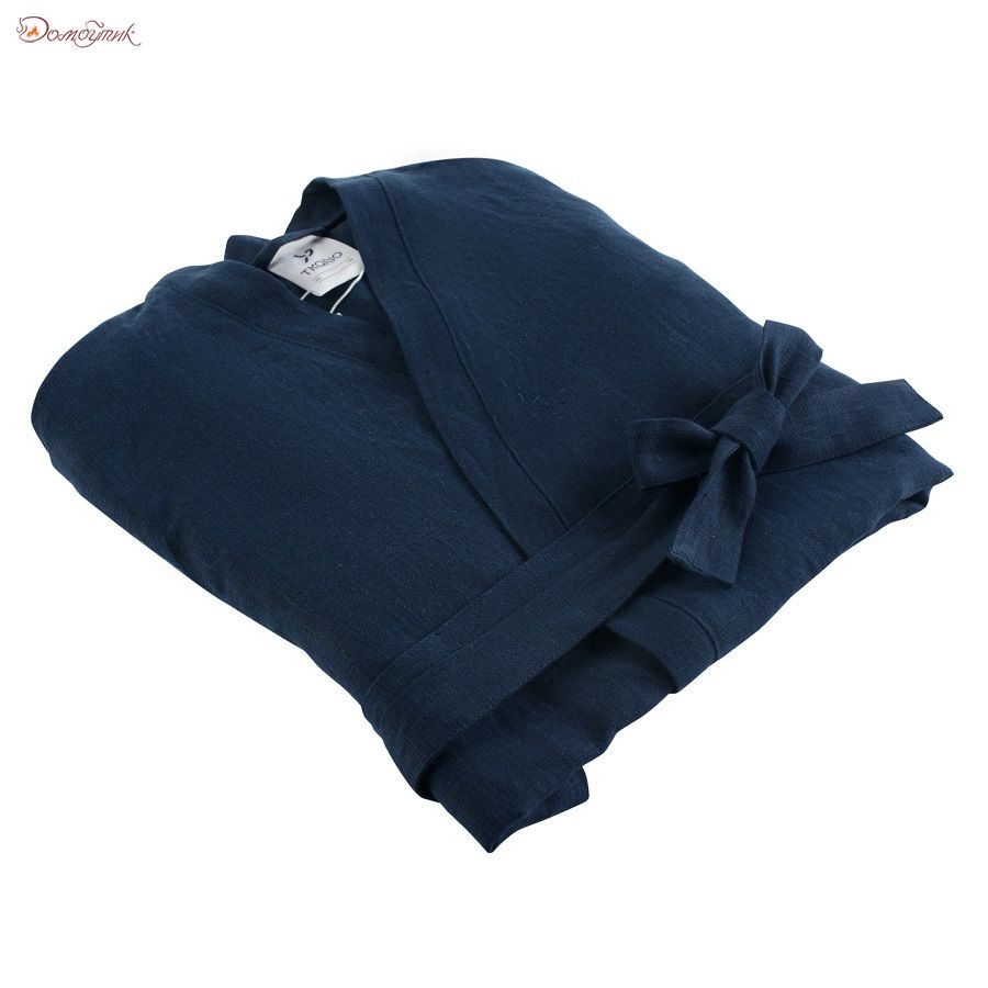 Халат из умягченного льна темно-синего цвета Essential, размер M - фото 8