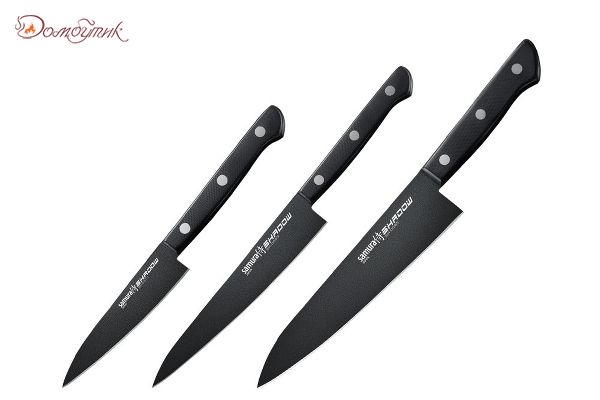 Набор из 3 ножей "Samura SHADOW" с покрытием Black-coating (11,23, 85), AUS-8, ABS пластик