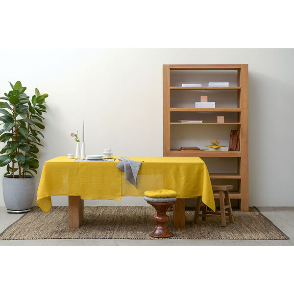 Дорожка на стол из стираного льна горчичного цвета из коллекции Essential, 45х150 см - фото 4