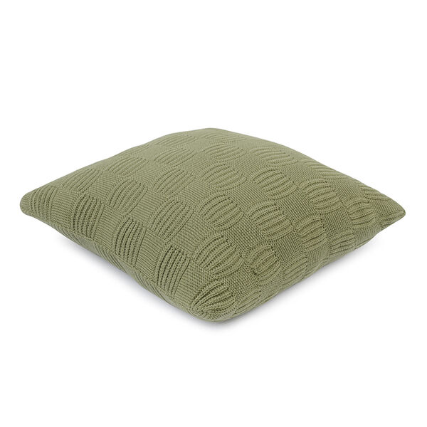 Подушка из хлопка рельефной вязки травянисто-зеленого цвета из коллекции Essential, 45х45 см - фото 2
