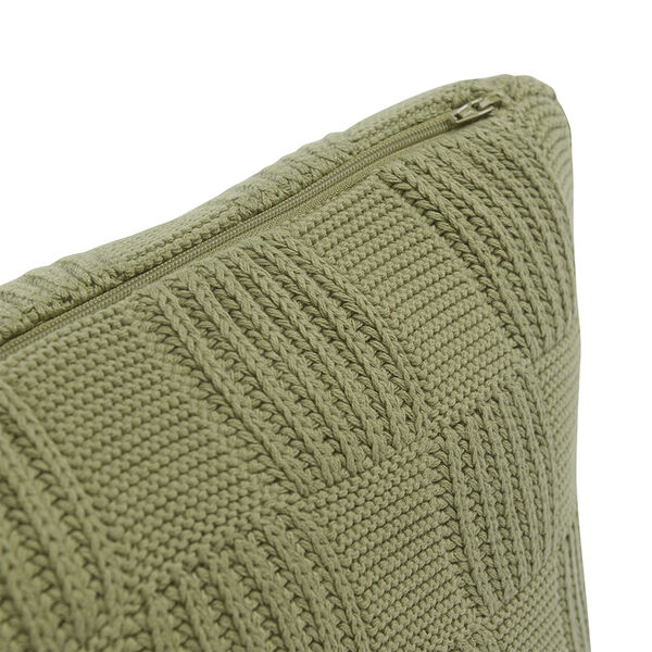 Подушка из хлопка рельефной вязки травянисто-зеленого цвета из коллекции Essential, 45х45 см - фото 3