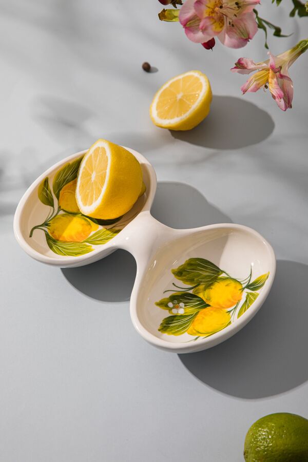 Менажница двухсекционная Лимоны с цветами 20х13 см, керамика, Edelweiss - фото 3