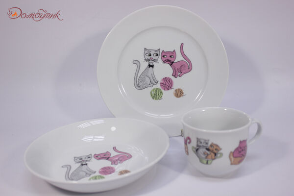 Детский набор посуды "Котята с клубочками" 3 предмета - фото 3