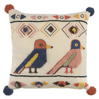 Чехол на подушку в этническом стиле с помпонами и вышивкой Птицы из коллекции Ethnic, 45х45 см - фото 1