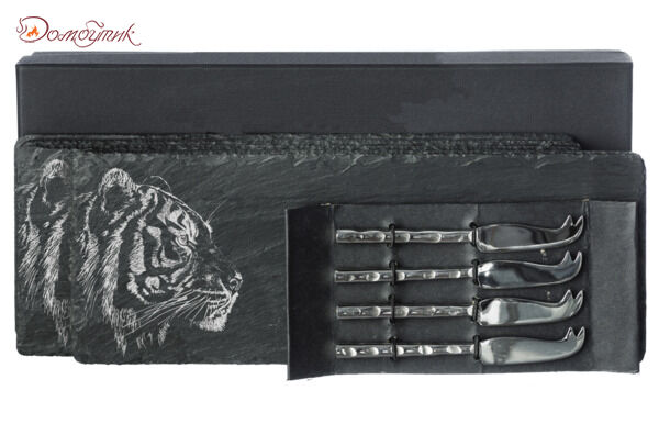 Набор сервировочных досок с ножами The Just Slate Company Тигр 29x11см, 4 шт