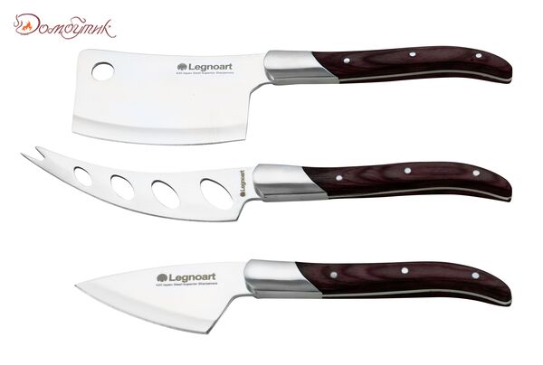 Набор ножей для сыра Legnoart Reggio, 3 предмета, японская сталь, ручки из темного дерева