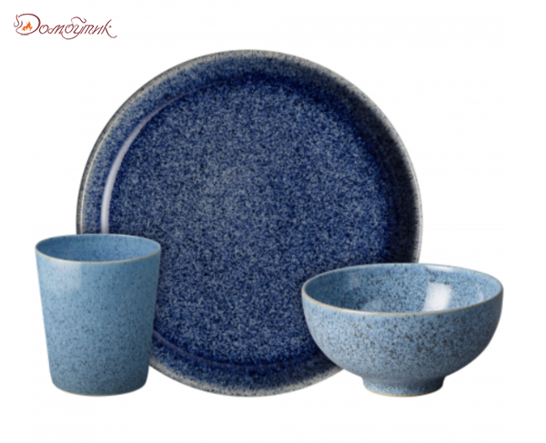 Набор посуды 3 предмета Голубая дымка (стакан, тарелка, салатник)