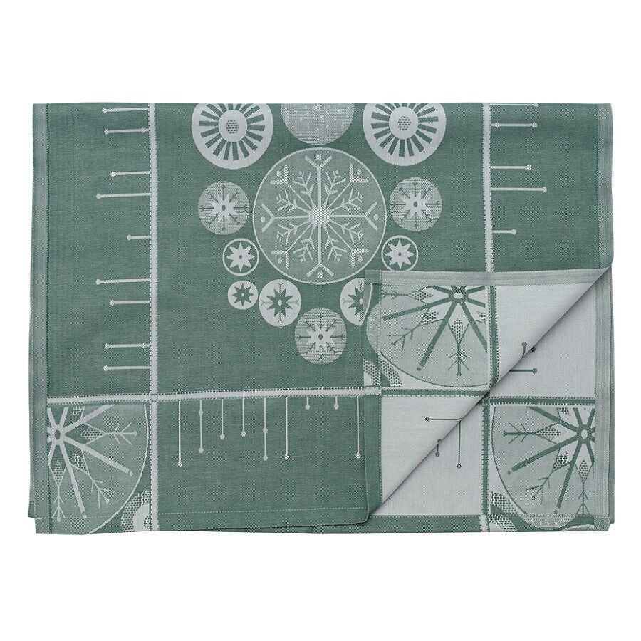 Дорожка из хлопка зеленого цвета с рисунком Ледяные узоры из коллекции New Year Essential, 53х150см - фото 1