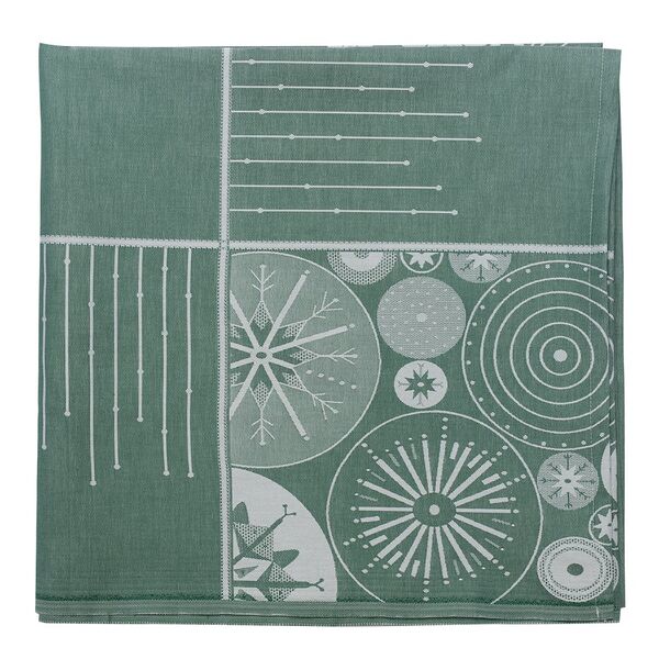 Скатерть из хлопка зеленого цвета с рисунком Ледяные узоры из коллекции New Year Essential, 180х260см