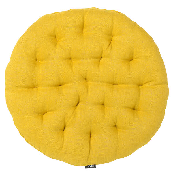 Подушка на стул круглая из стираного льна горчичного цвета из коллекции Essential, 40х40x4 см - фото 1