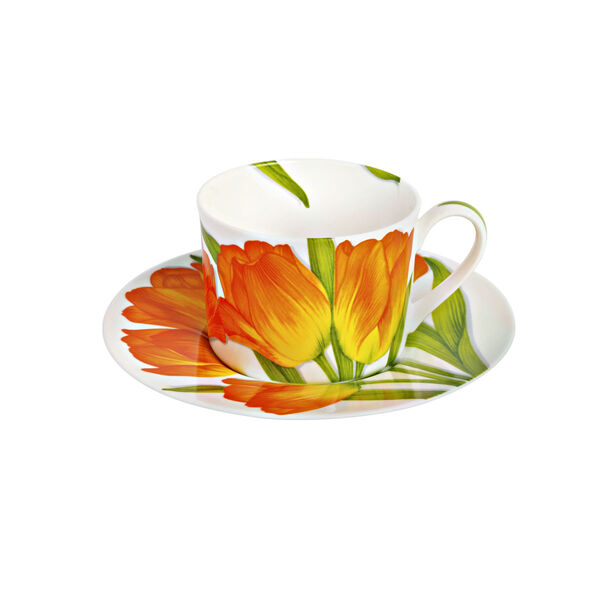 Чашка с блюдцем чайная Flower, 230 мл,  цвет: оранжевый, Freedom