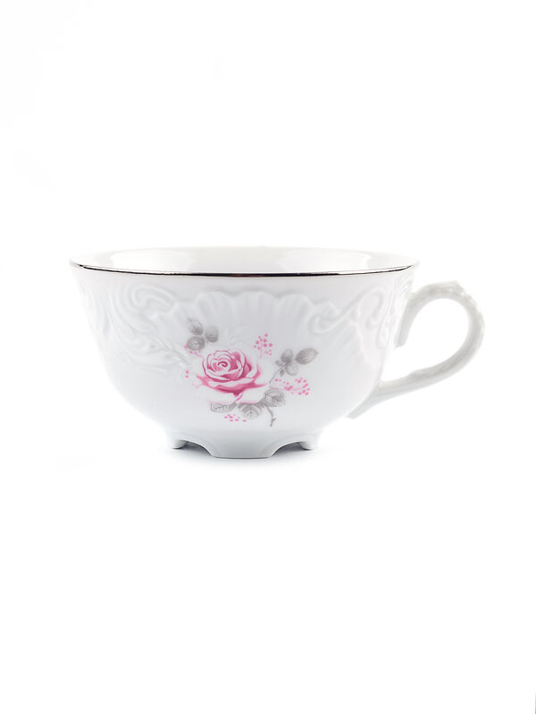 Чашка чайная 220 мл Рококо "Бледная роза Отводка платиной", Cmielow
