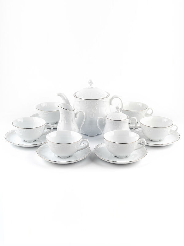 Чайный сервиз на 6 персон 15 предметов Рококо "Отводка платиной", Cmielow