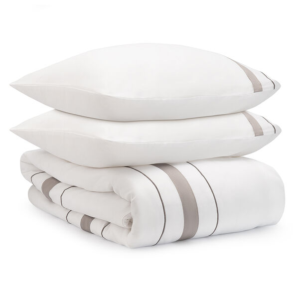 Комплект постельного белья из сатина белого цвета с серым кантом из коллекции Essential, 150х200 см
