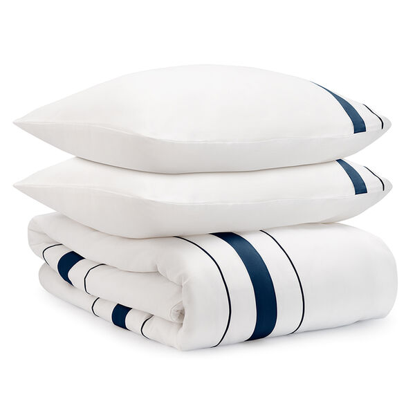 Комплект постельного белья из сатина белого цвета с темно-синим кантом из коллекции Essential, 150х200 см