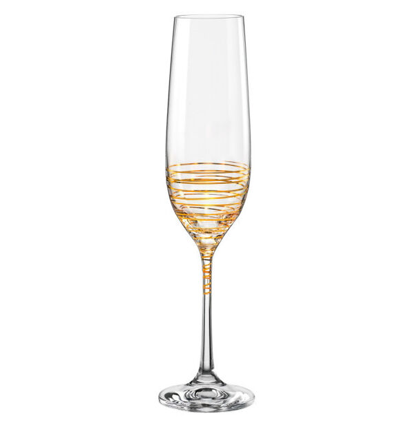 Набор бокалов для шампанского Виола 190 мл. (6шт) Золотая спираль, Bohemia