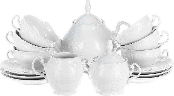 Чайный сервиз на 6 персон, 9 предметов  "Bernadotte Белый" Thun