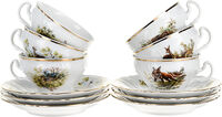 Набор Низких чашек 205мл с блюдцем "Bernadotte Охотничьи сюжеты" Thun, на 6 персон 12 предметов  - фото 1