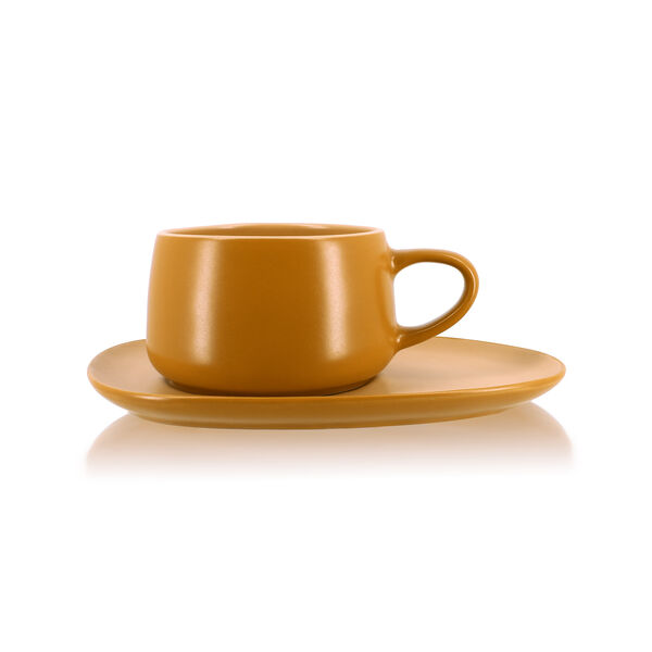 Чашка чайная с блюдцем OGO Outo 300 мл, керамика, желтая
