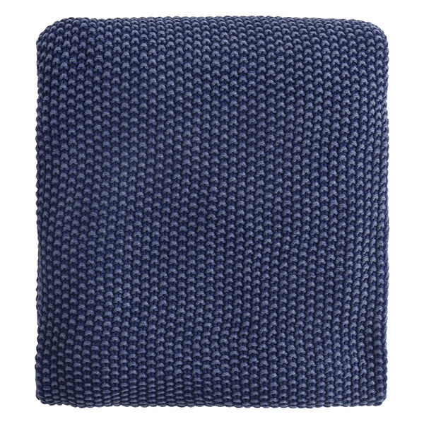 Плед из стираного хлопка темно-синего цвета из коллекции Essential, 130х180 см
