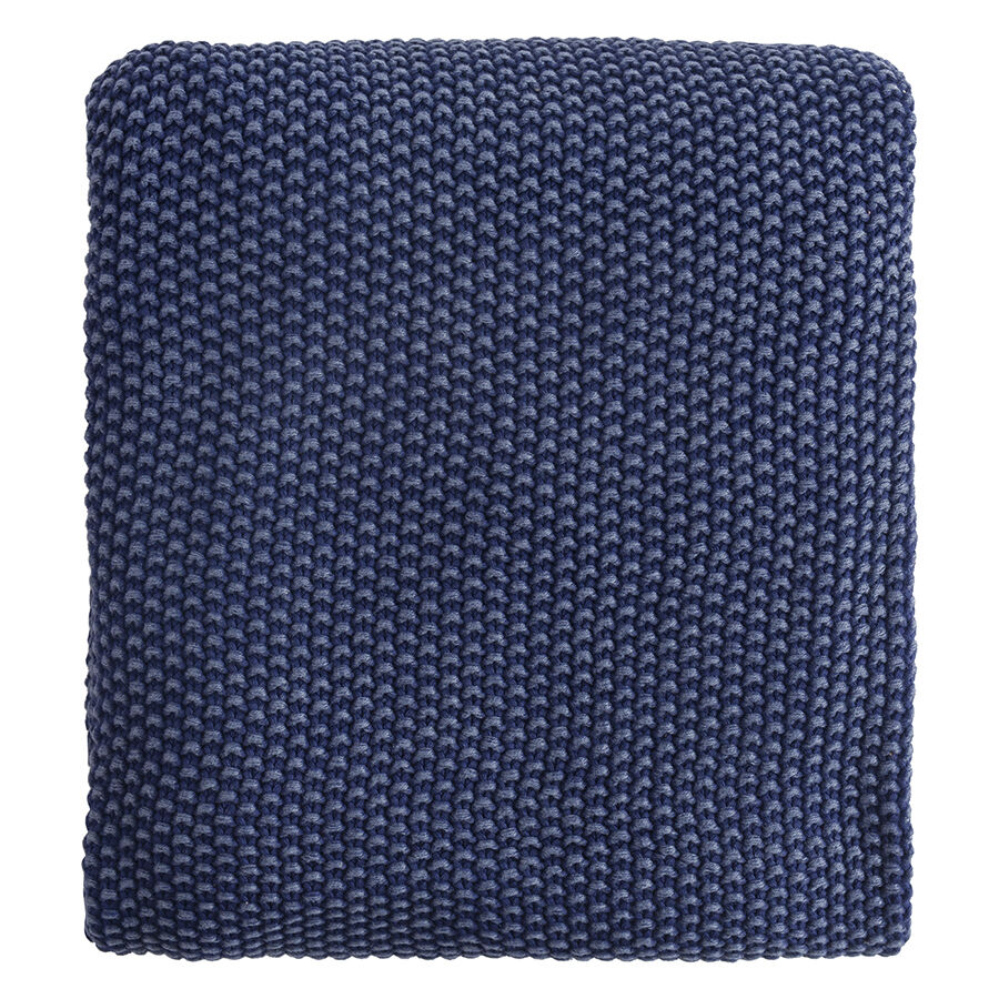 Плед из стираного хлопка темно-синего цвета из коллекции Essential, 130х180 см - фото 1