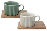 Набор из 2-х чашек для чая Время отдыха, зелёная и светло-серая, 0,25 л - фото 1