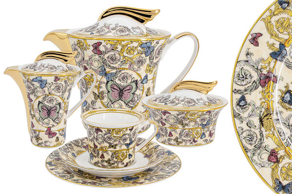 Чайный сервиз Бабочки, 6 персон, 21 предмет, Royal Crown
