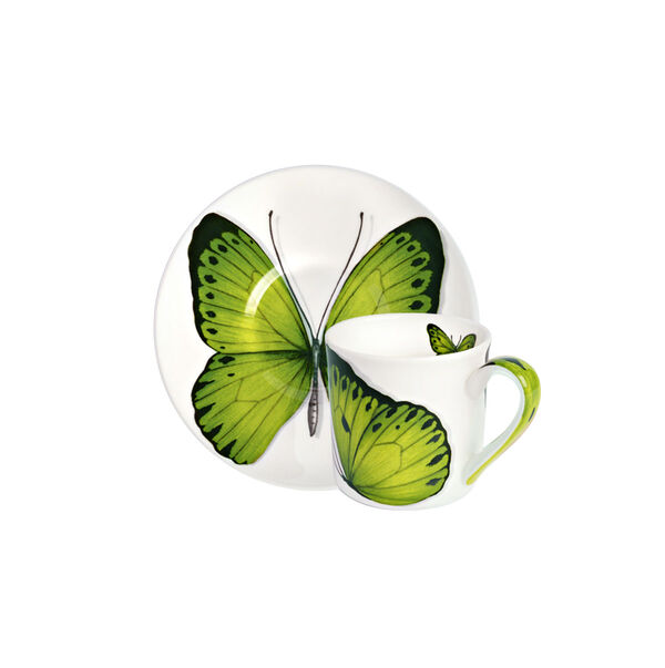 Чашка с блюдцем кофейная Butterfly, 100 мл, цвет: зеленый, Freedom, Taitu