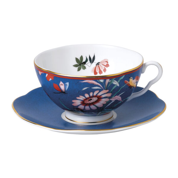 Чашка чайная с блюдцем Wedgwood Пионы 320 мл, синяя