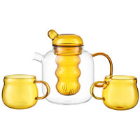 Чайник стеклянный с двумя чашками, 1,2 л, желтый - фото 1