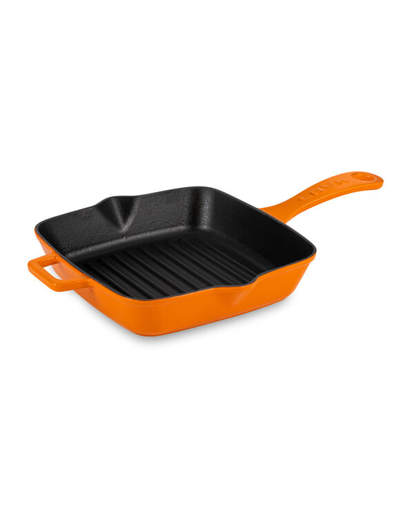 Сковорода-гриль квадратная 20 см, 1 л, чугун, оранжевая, Lava