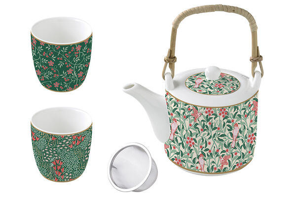 Набор для чая Цветочная фантазия: чайник 0,6 л с ситечком, 2 чашки 0,16 л - фото 1