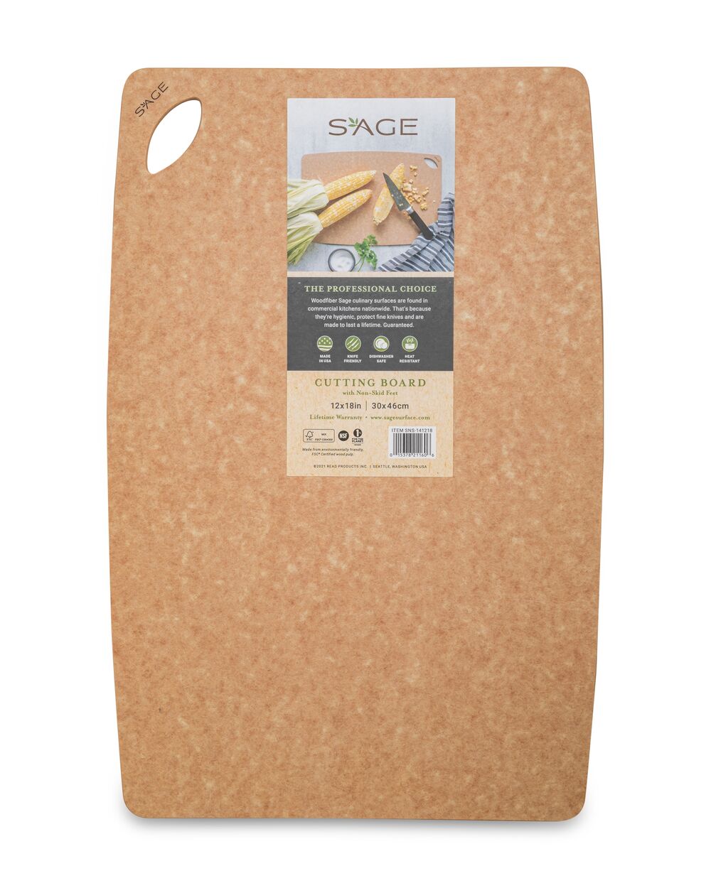 Доска разделочная нескользящая Sage 45х30 см, древесный композит, бежевая - фото 1