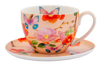 Чашка с блюдцем Камелии на розовом, 0,4 л - фото 1