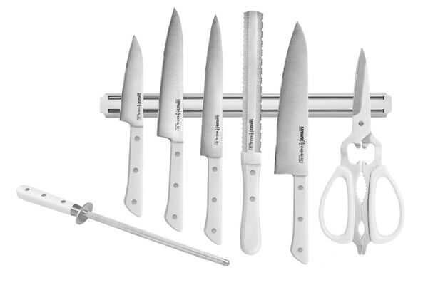 Набор ножей Super Set 8 в 1 "Samura HARAKIRI" 11,23,45,57,85,мусат,ножницы, м. держатель