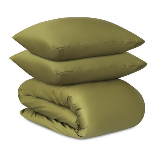 Комплект постельного белья из премиального сатина оливкового цвета из коллекции Essential, 200х220 см - фото 1