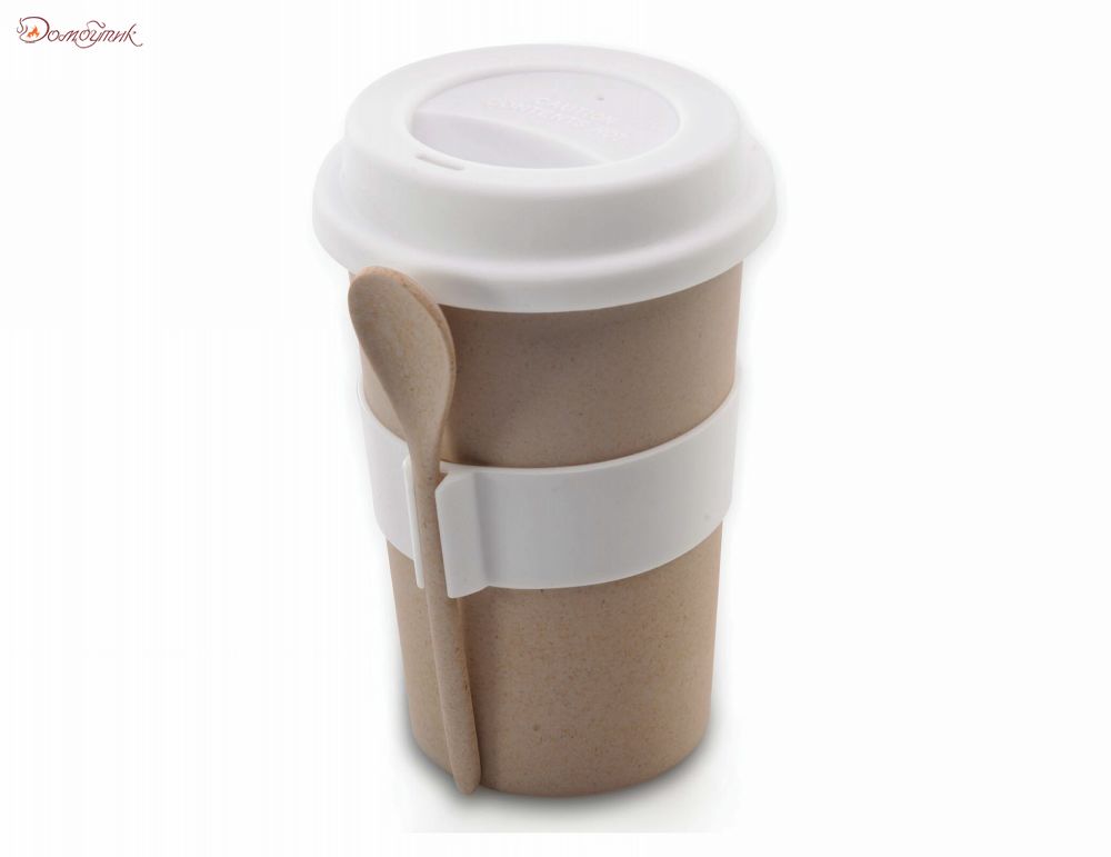 Кружка для кофе с ложкой 0,5 л (бежевая) - фото 1