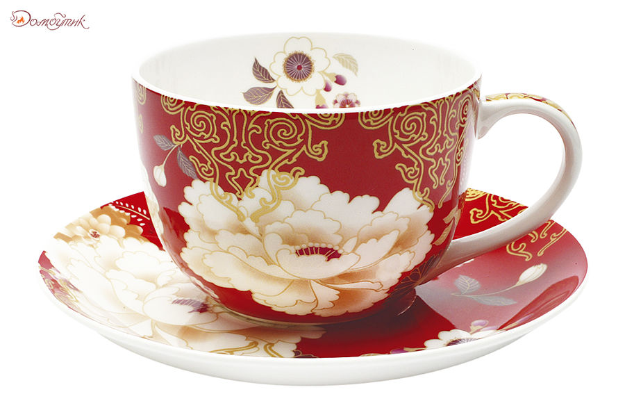 Чашка с блюдцем Кимоно (красный) в подарочной упаковке, 250мл - фото 1