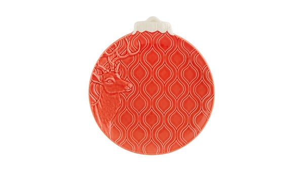 Тарелка закусочная "Новогодние шары. Северный олень" 24,5см, красная, Bordallo Pinheiro - фото 1